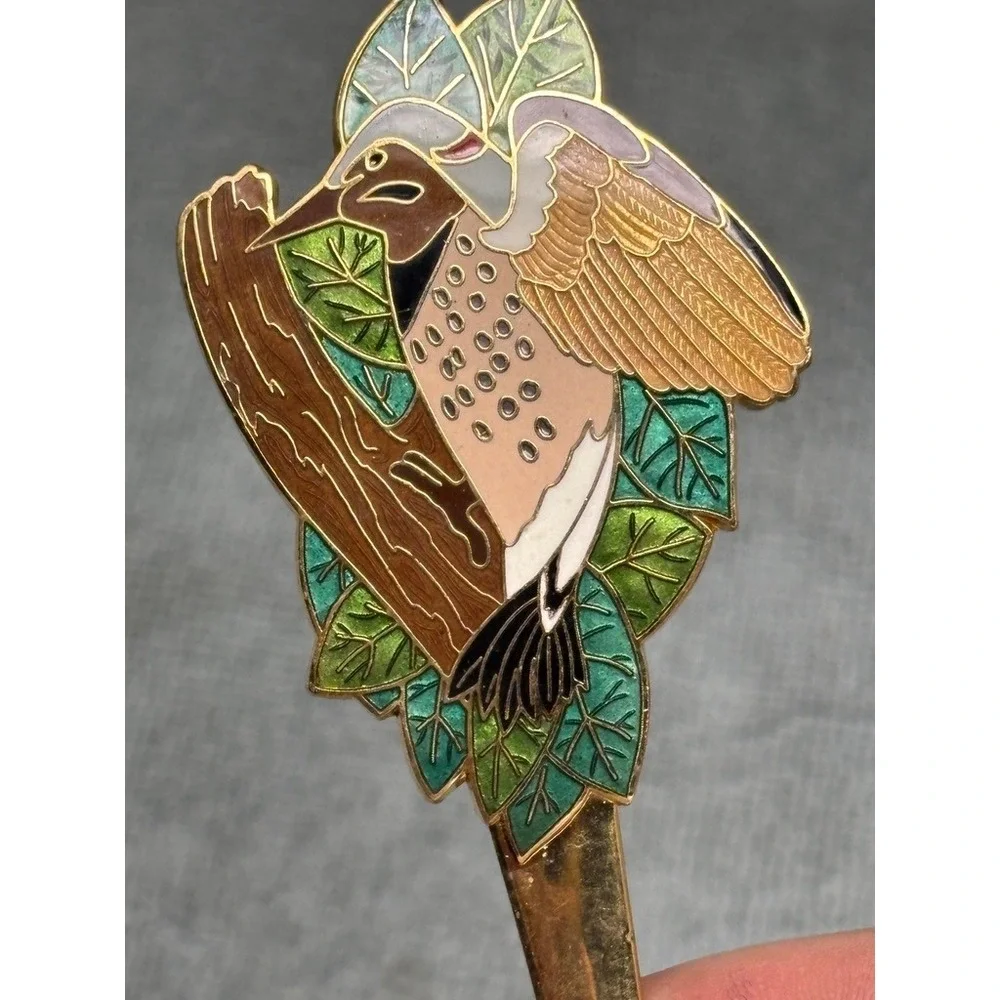 Vtg Hallmark‎ Bird Souvenir Spoons Gold Tone Set of 6 Cloisonne Enamel